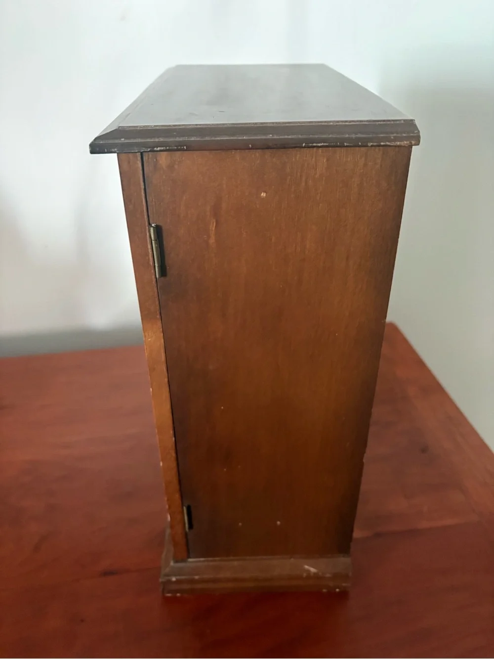 Wood Jewelry Armoire Box Etched Glass Doors Mirror